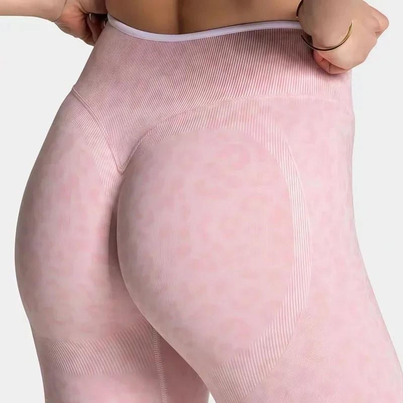 Seamless Leopard Print Leggings Women High Waist Yoga Pants Scrunch Butt Fitness Tights Moisture Wicking Slim Fit Sports Pants