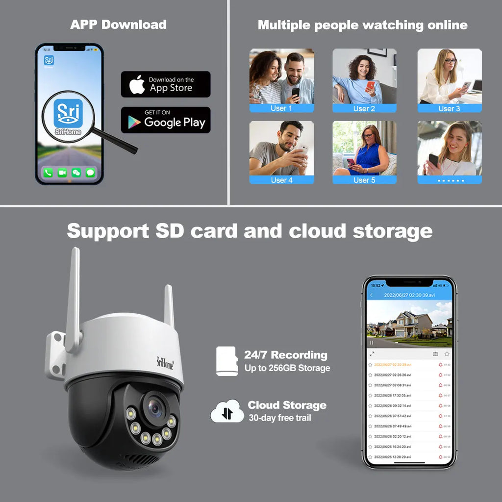 8MP 4K IP Camera 2.4G&5G WIFI Crying Detection PTZ Camera Smart Home Outdoor Camera Surveillance Monitor Srihome Wireless Camera