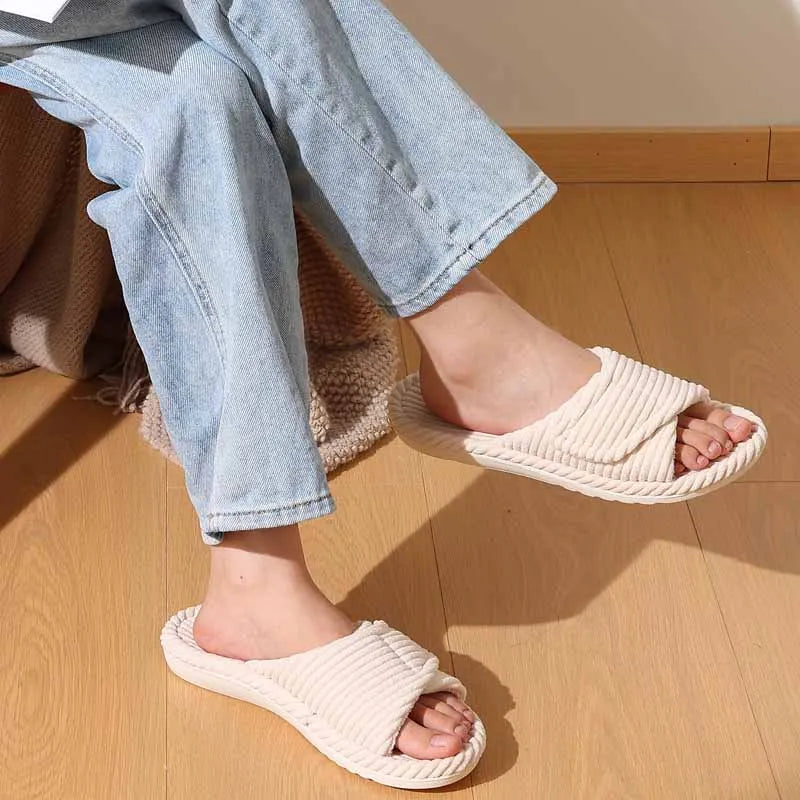 Shevalues Women's Fuzzy Warm Slippers Comfy Open Toe Sandals Memory Foam Indoor Bedroom Slides Rubber Sole House Shoes For Women