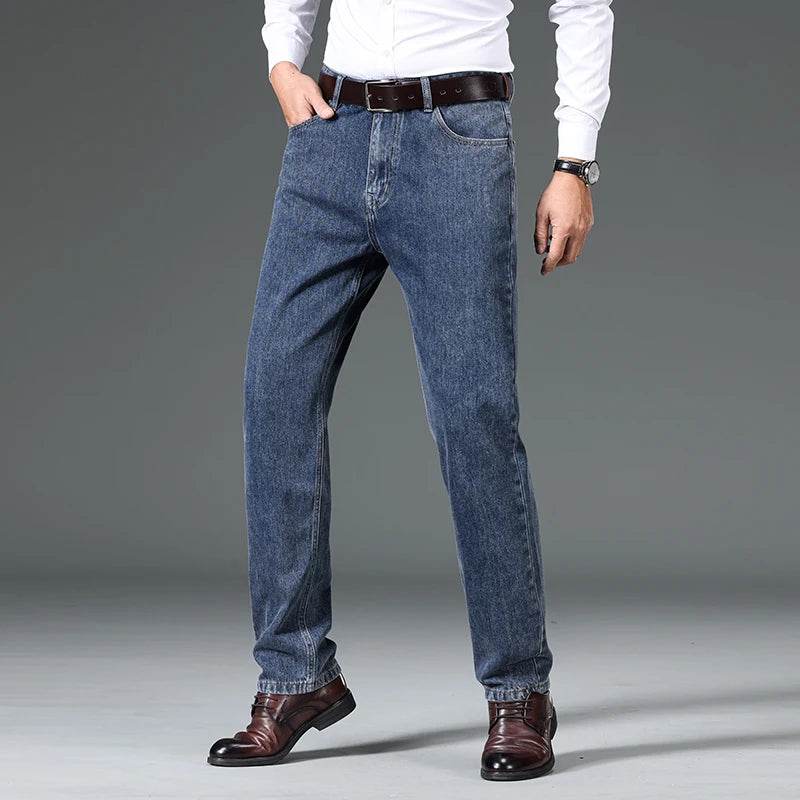 100% Cotton Business Jeans Men's Autumn New Straight Fashion Vintage Trousers Comfortable Male Brand Slim Denim Pants
