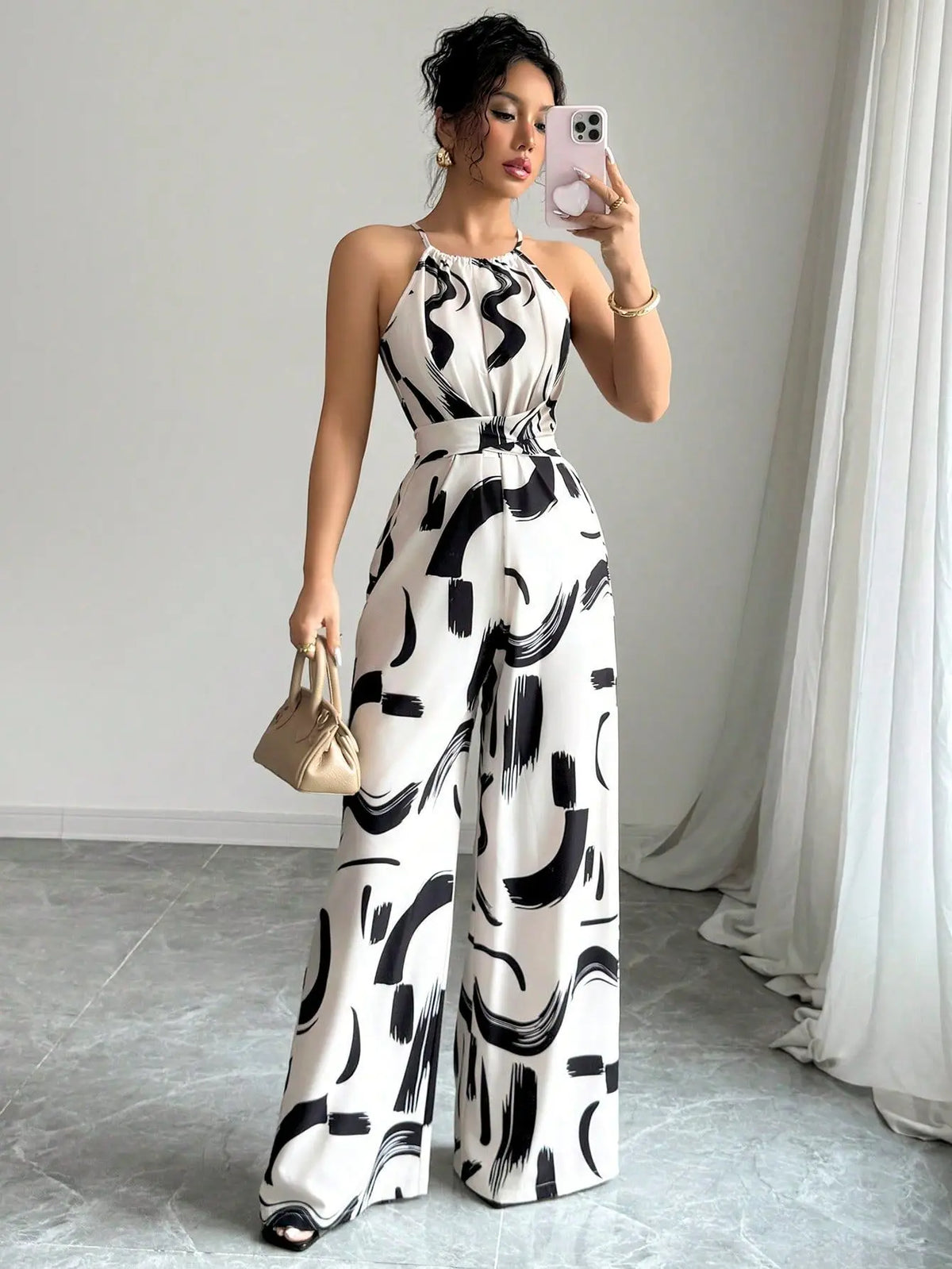 Women's Sexy Halter Neck Jumpsuits Casual Pants Rompers for Women Geometric Print Jumpsuit Party Outfits for Women Ropa Mujer