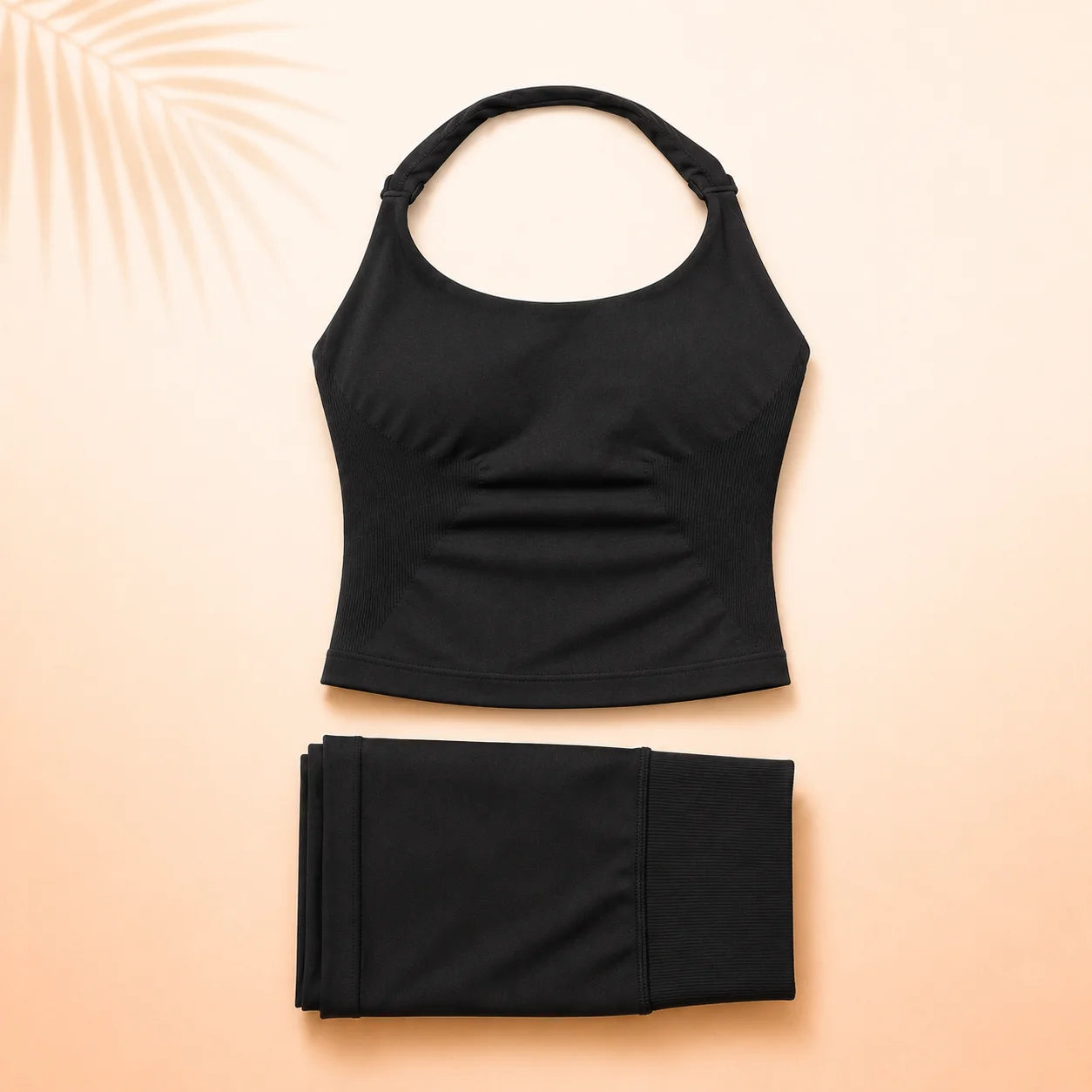 2DF-LOgo Women Halter 2Pcs Yoga Outfit PaddedCrop Tank High Waist Peach Butt ShortsSeamless Gym Pilates Sportswear