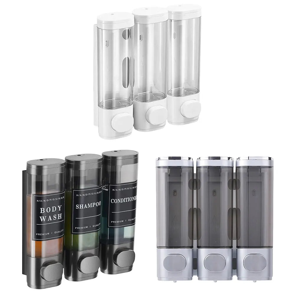 Wall Mounted Bathroom Liquid Soap Dispenser Three Head Hand Sanitizer Holder Wall Mount Soap Shampoo Gel Shower Liquid Container