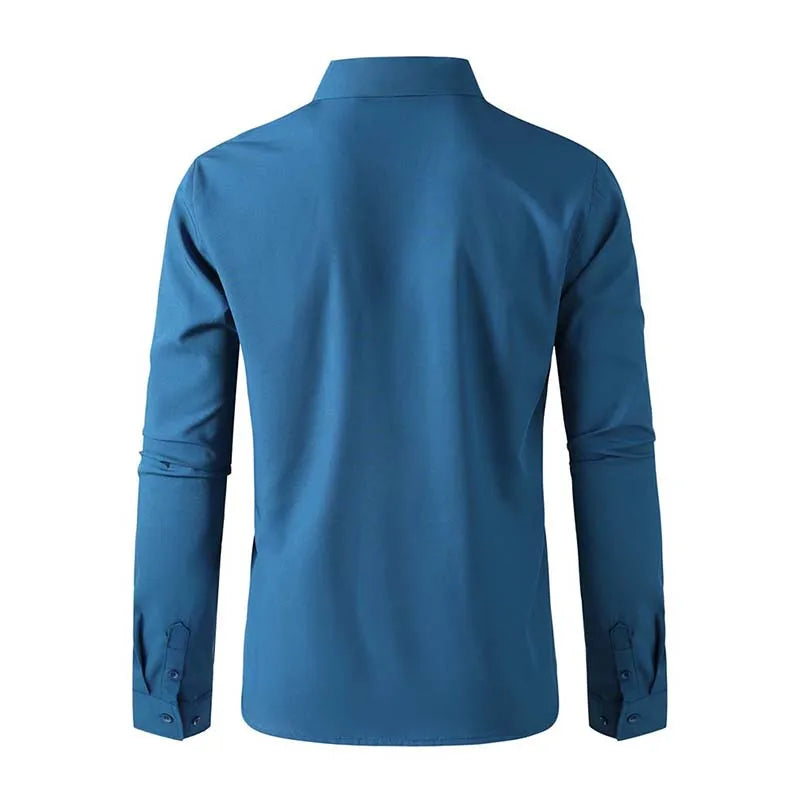 Men's Business Casual Long Sleeve Shirt Solid Color Wrinkle Resistant Comfortable All-Season Versatile Solid Color Top