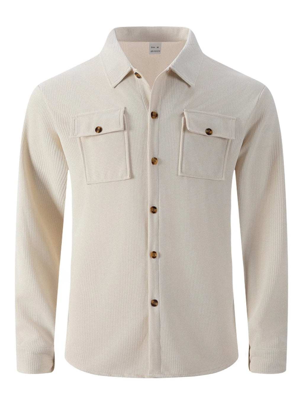 Mens Casual Waffle Texture Button Up Shirt Long Sleeve Lapel Collar Pocketed Shacket Fashion Oversized Blouse for Men