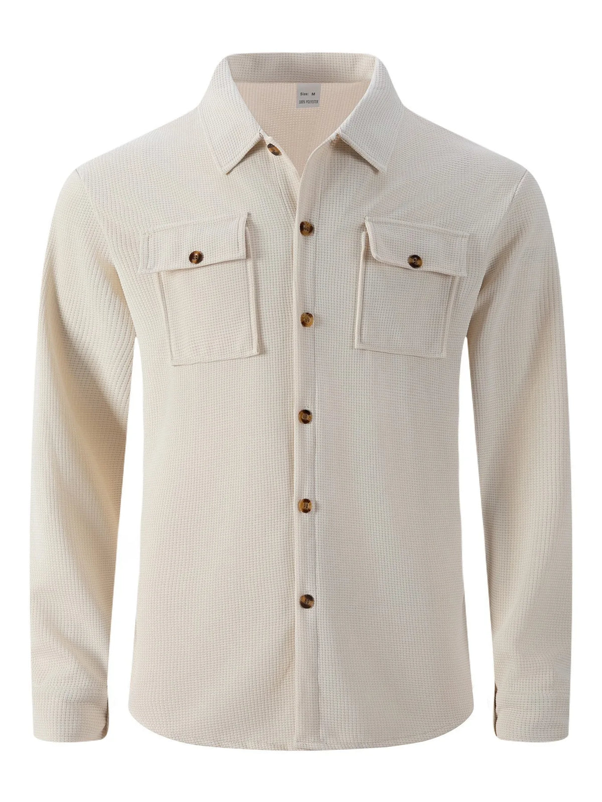 Mens Casual Waffle Texture Button Up Shirt Long Sleeve Lapel Collar Pocketed Shacket Fashion Oversized Blouse for Men