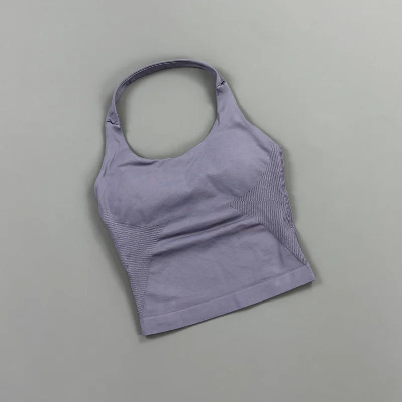 HISTELLO Impact Halter Top Women Gym Clothing Backless Seamless Sports Yoga Vest Running Fitness Workout Sleeveless Tank Top