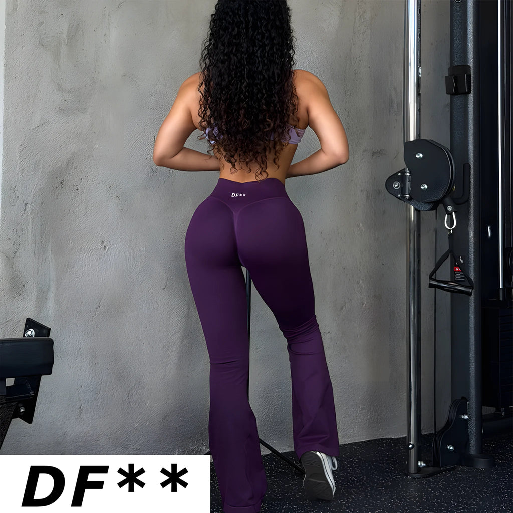 DF‑LOGO Women Seamless Flare Yoga Pants Quick Dry Breathable Butt Lifting Flared Leggings for Gym Pilates Workout Fitness