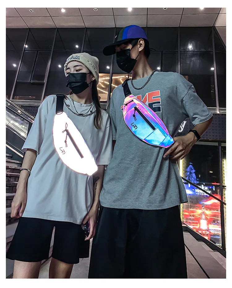 Techwear Style Colorful Reflective Fanny Pack Punk Hip Hop Crossbody Bag Men Women Outdoor Casual Motorcycle Sport Waist Bag