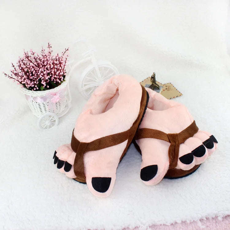 Winter Funny Slippers for Men Women Cute Home Shoes Big Foot Furry Slippers Unisex Indoor Boys Man Fuzzy Five Finger Slippers