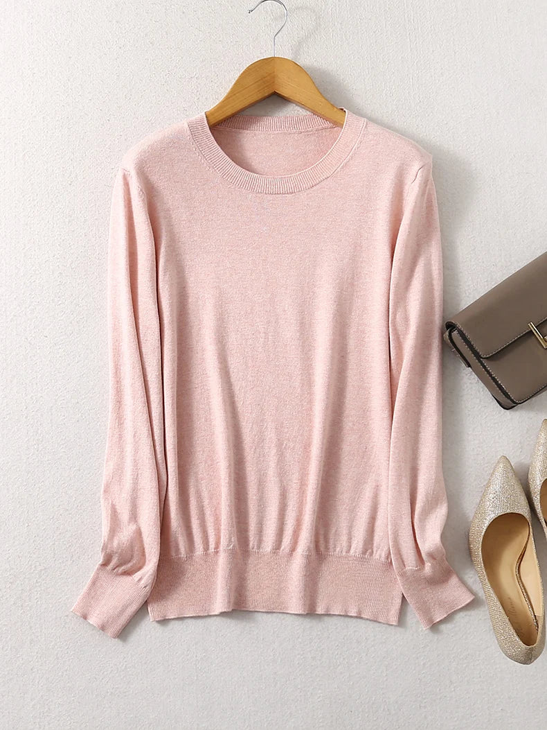 SuyaDream Woman Basic Sweaters Silk and Cashmere Blend O neck Pullovers Solid Sweaters 2024 Fall Winter Bottoming Shirts