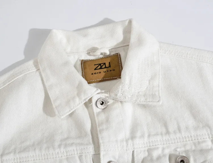 Men White Denim Jackets Holes Jeans Coats New Spring Autumn Solid Denim Coats Male Cotton Casual Fit Jeans Jackets Size 4XL