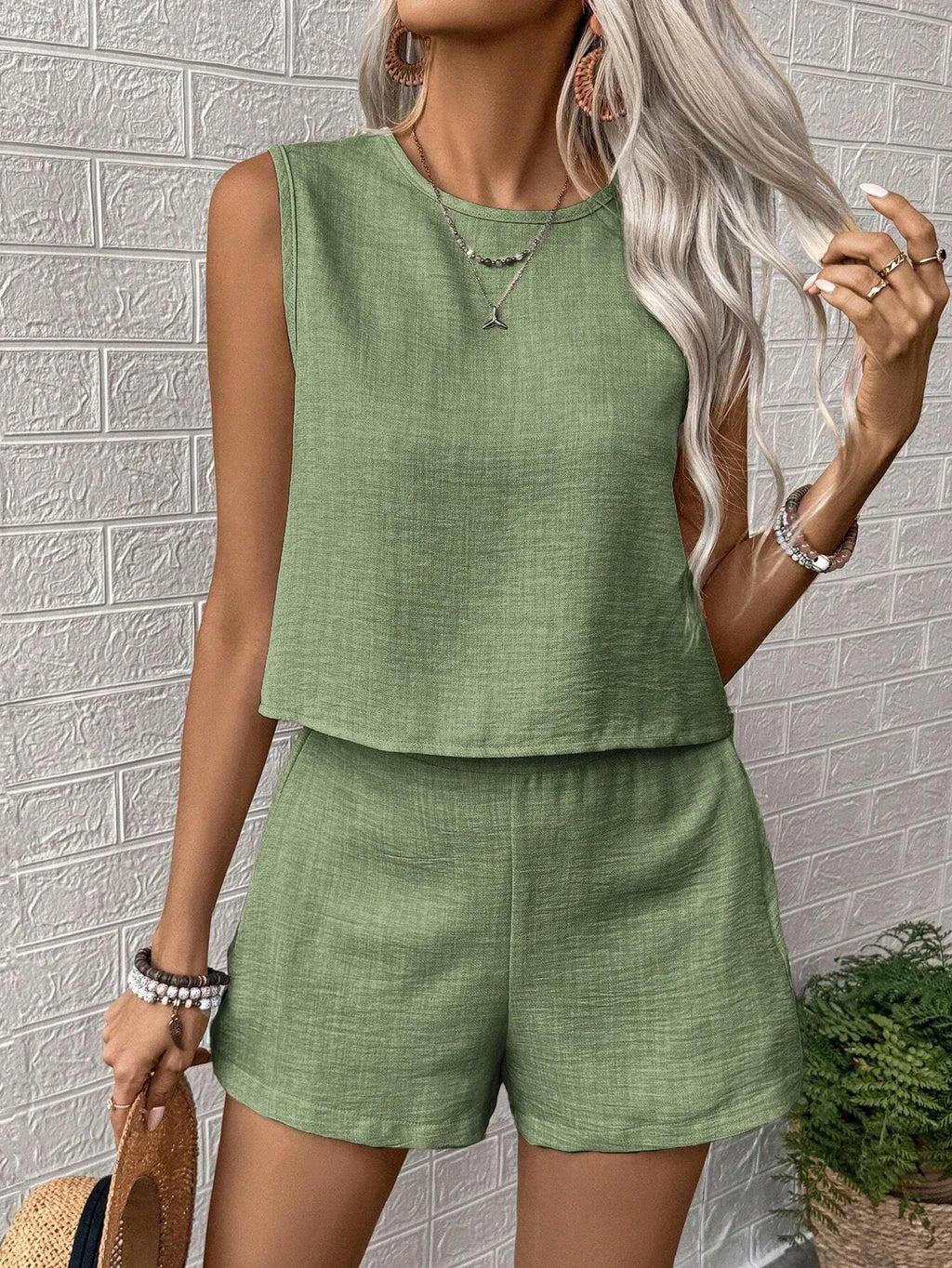 Summer Shorts Sets Women 2025 Fashion Sleeveless Loose Tank Tops And Short Pants Two Piece Sets Women Outfit Casual Femme Suit