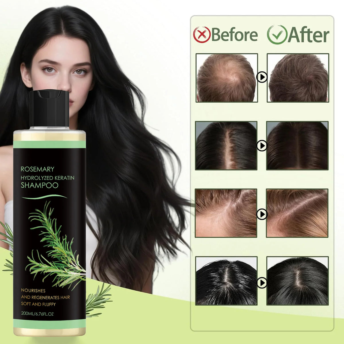Rosemary Hair Growth Shampoo/Conditioner/Essential Oil Hydrolyzed Keratin Natural Extract of Rosemary Nourishes Regenerates Hair