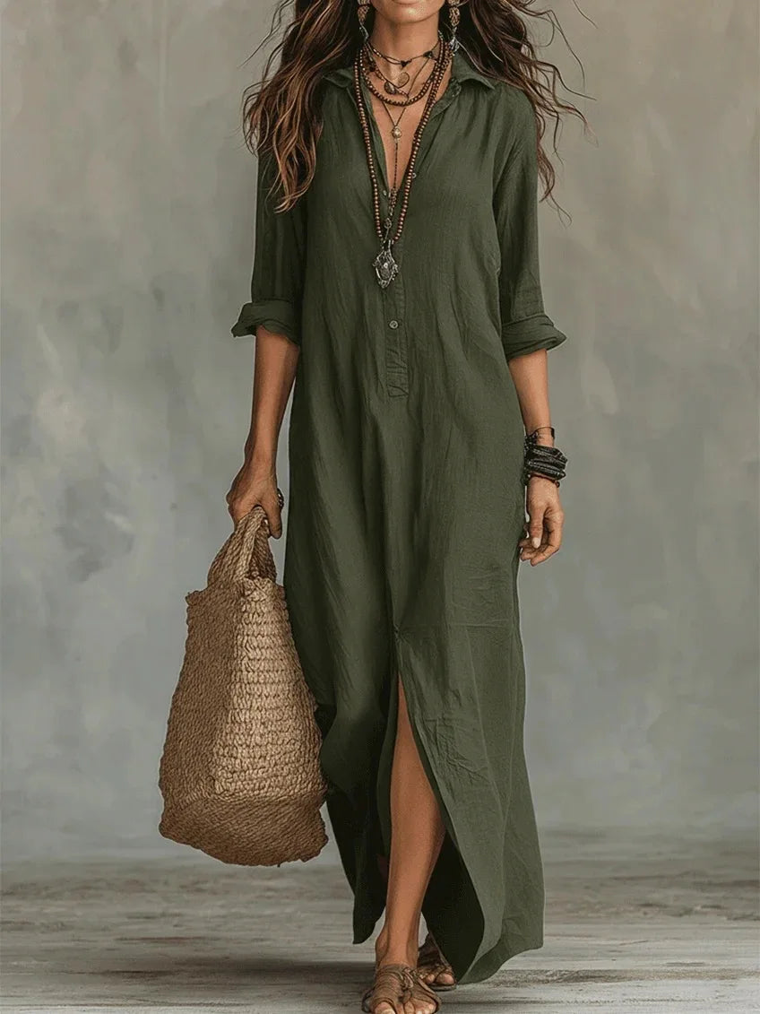 Women's Casual Lapel Single Breasted Cotton Linen Shirt Dress Spring Autumn Loose Long Sleeves Female Beach Holiday Dress 2026