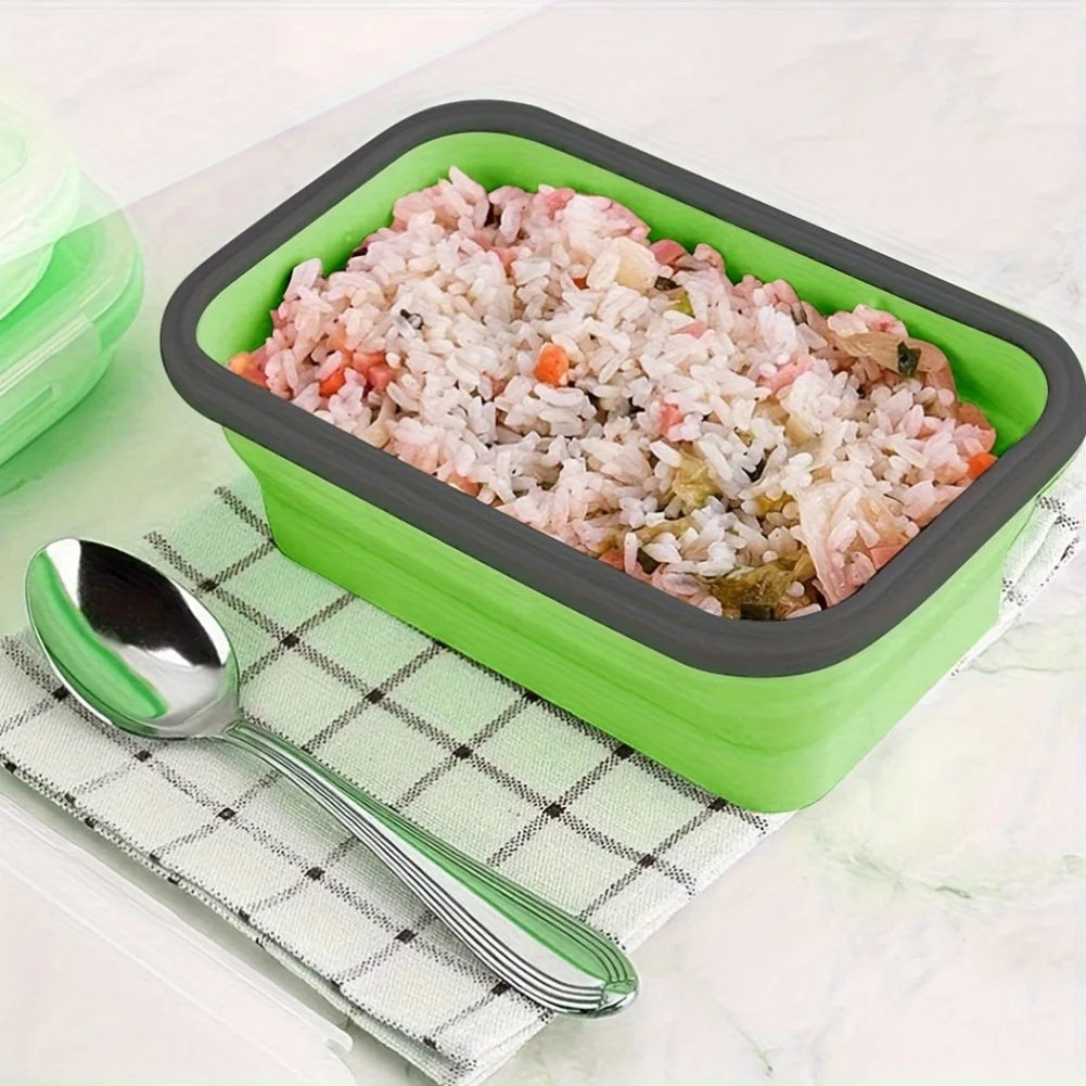 1/4PCS Folding Silicone Lunch Box Kitchen Refrigerator Preservation Box Eco-Friendly Picnic Storage Box Stackable Space Save