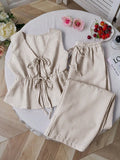 UNXX Summer Solid Color Striped Suit Casual Lace All-match Vest Loose Lace Trousers Sweet Suit Women's Business Two-piece Set