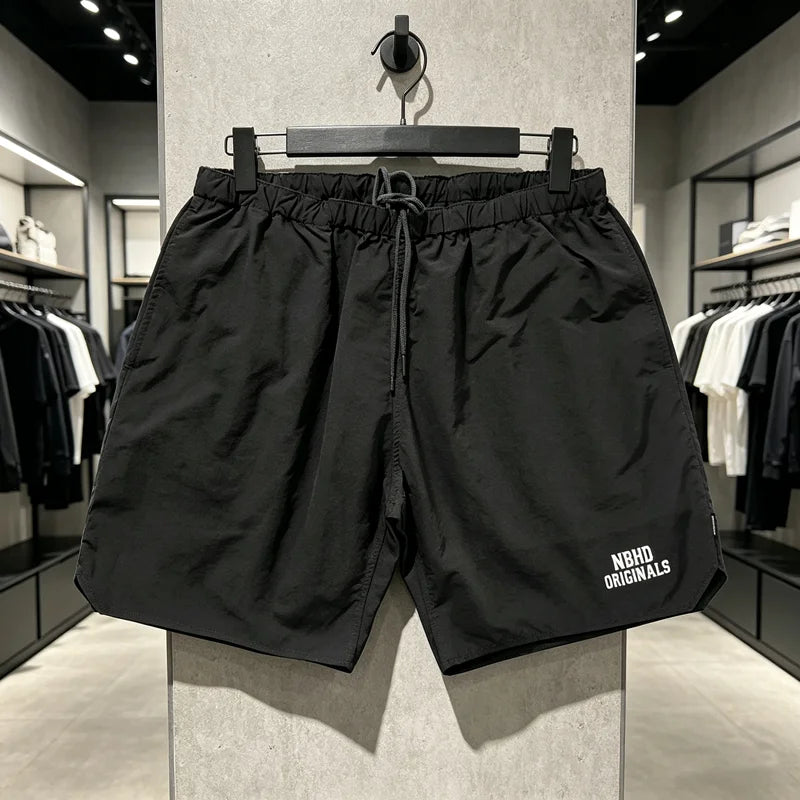 Quick Dry NBHD V-shape Shorts Zipper Pockets Shortpants Japan Men Women Thin Fabric Loose Drawstring Short Pants Breeches