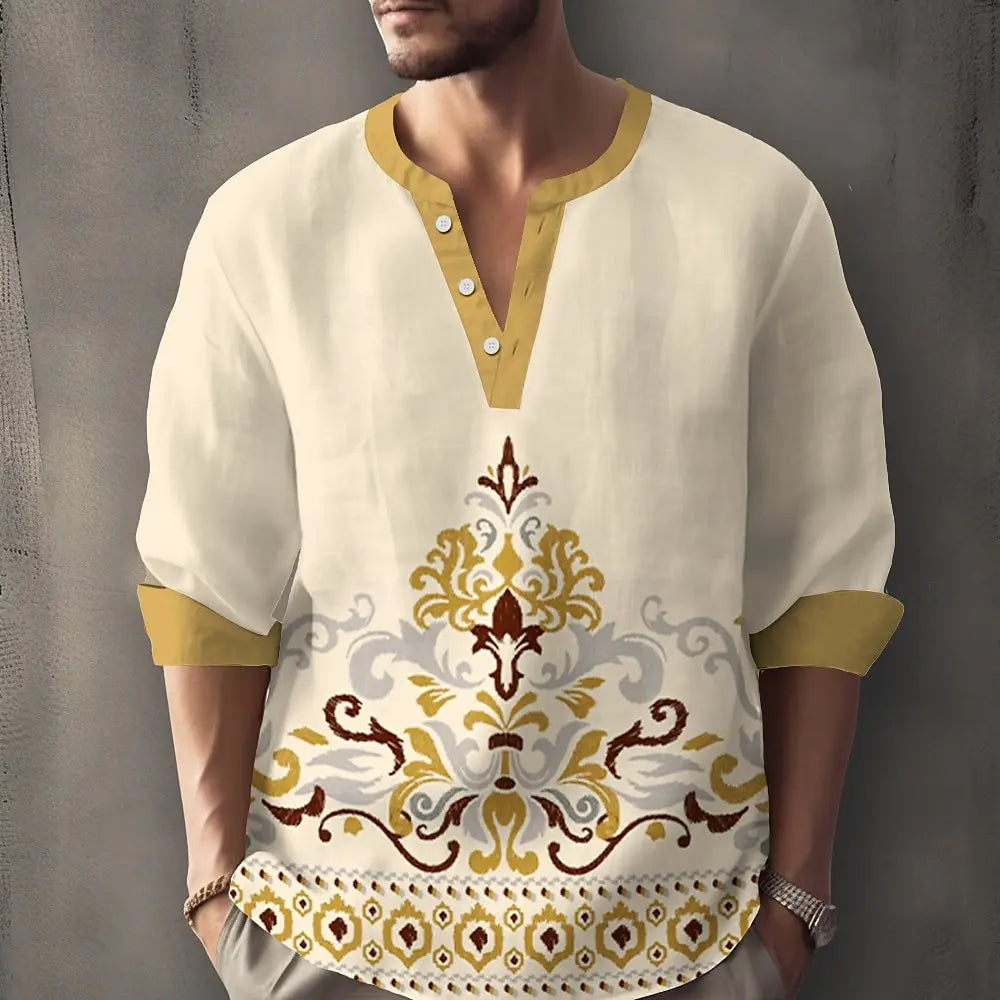 Retro Spring and Autumn New Men's Fashion T-shirt Casual Long Sleeve V-neck Polo Shirt