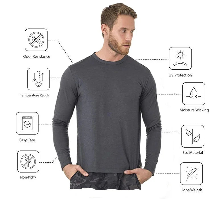 100% Merino Wool Thermal Underwear Men Merino Wool Base Layer Shirt 240G Winter Warm Wicking Breathable Anti-Odor USA Size