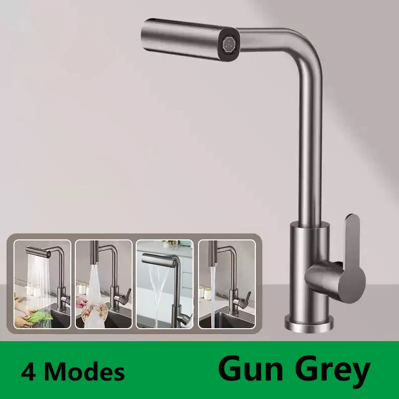Kitchen Pull-out Flying Rain Waterfall Faucet Hot and Cold Faucet 304 Stainless Steel Single Hole Kitchen Faucet Bathroom