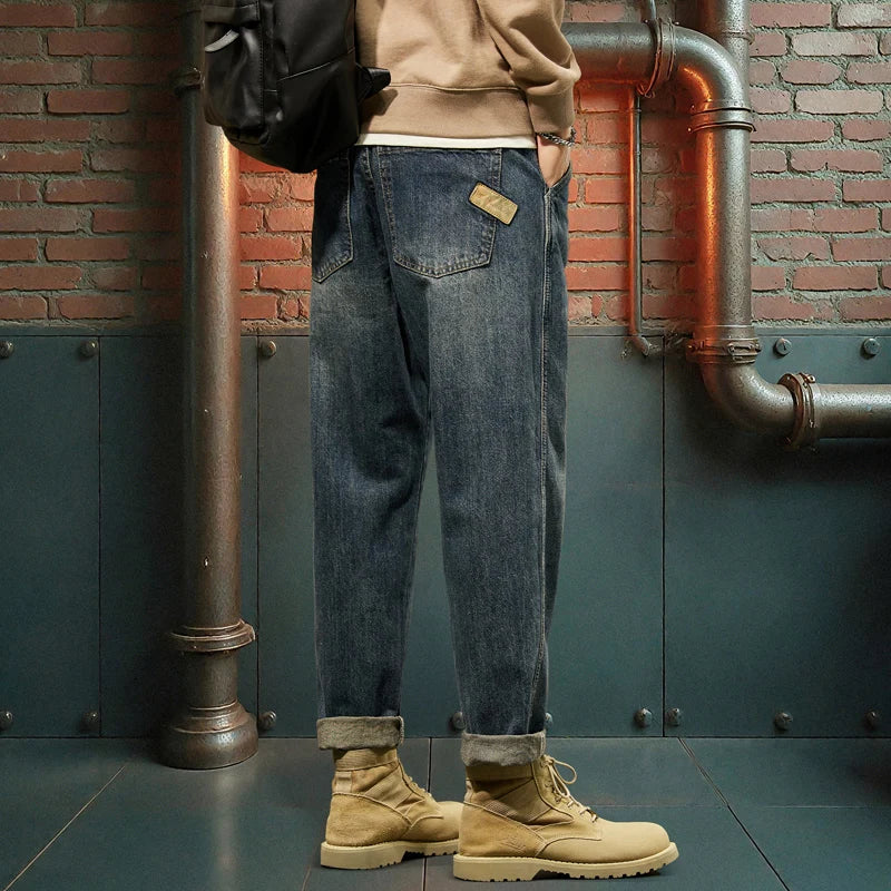New Men's Loose Jeans Fashionable Outdoor Casual Harem Pants Retro Blue Baggy Street Hip-hop Work Pants