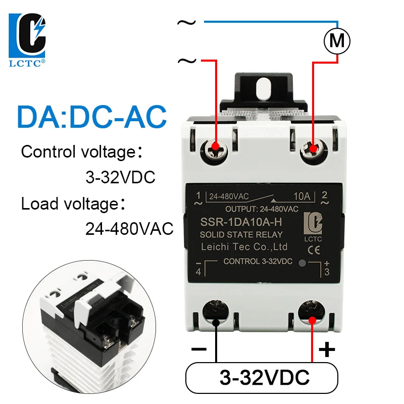 SSR Solid State Relay 24-480VAC Heat Sink Single Phase DIN Rail Mounted 10A 25A 40A 60A 80A 100A 120A DA AA DD Zero Crossing