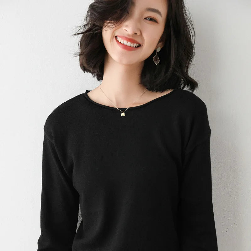 2025 Spring Autumn Womens Sweater Solid Knitwear Korean Loose Female Basic Casual Jumpers Stretch Pullover Sky Blue Pink Sweater
