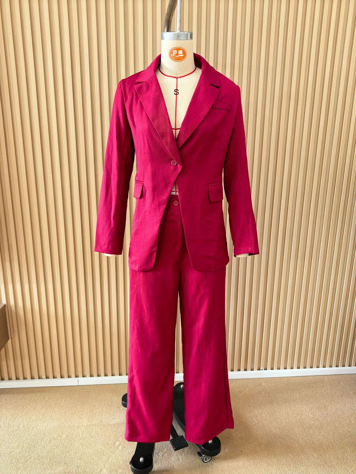 Women Beige Linen Lapel Blazer Wide Leg Pants Suit Notched Collar Straight Cuff Outfit 2026 Office Commute Elegant Street Sets