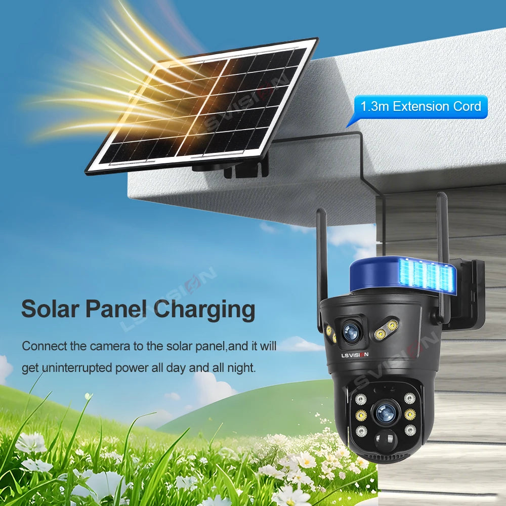 LS VISION 4G /WIFI Outdoor Solar Camera 8MP Dual Lens PIR Sim Card Built in Night Vision Waterproof Security Camera Battery CCTV