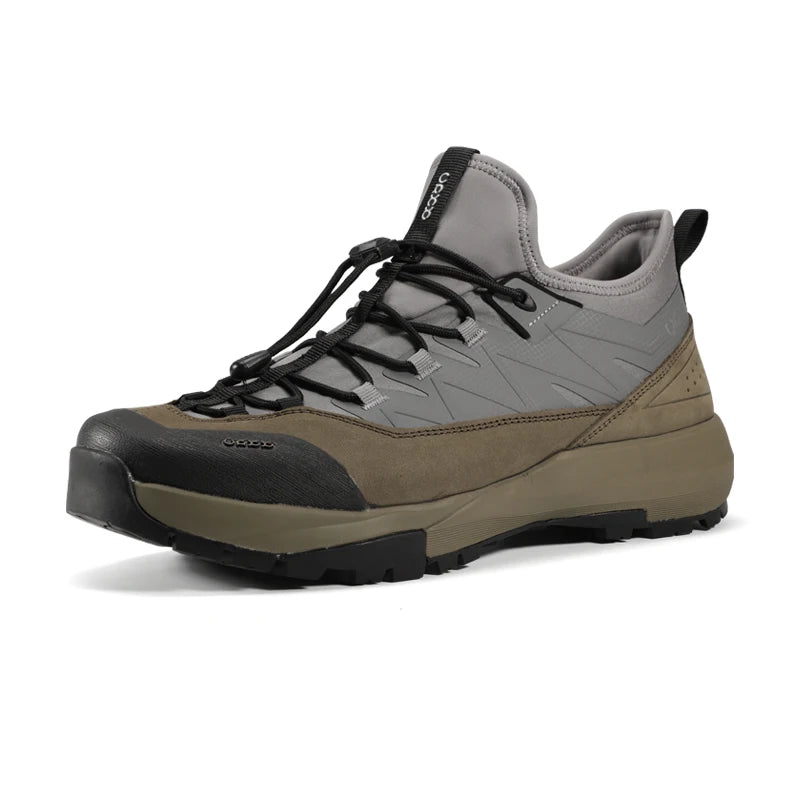 Genuine Leather Hiking Walking Shoes for Men Elastic Band Non Slip Sneakers Comfortable Outdoor Travel Running Shoes
