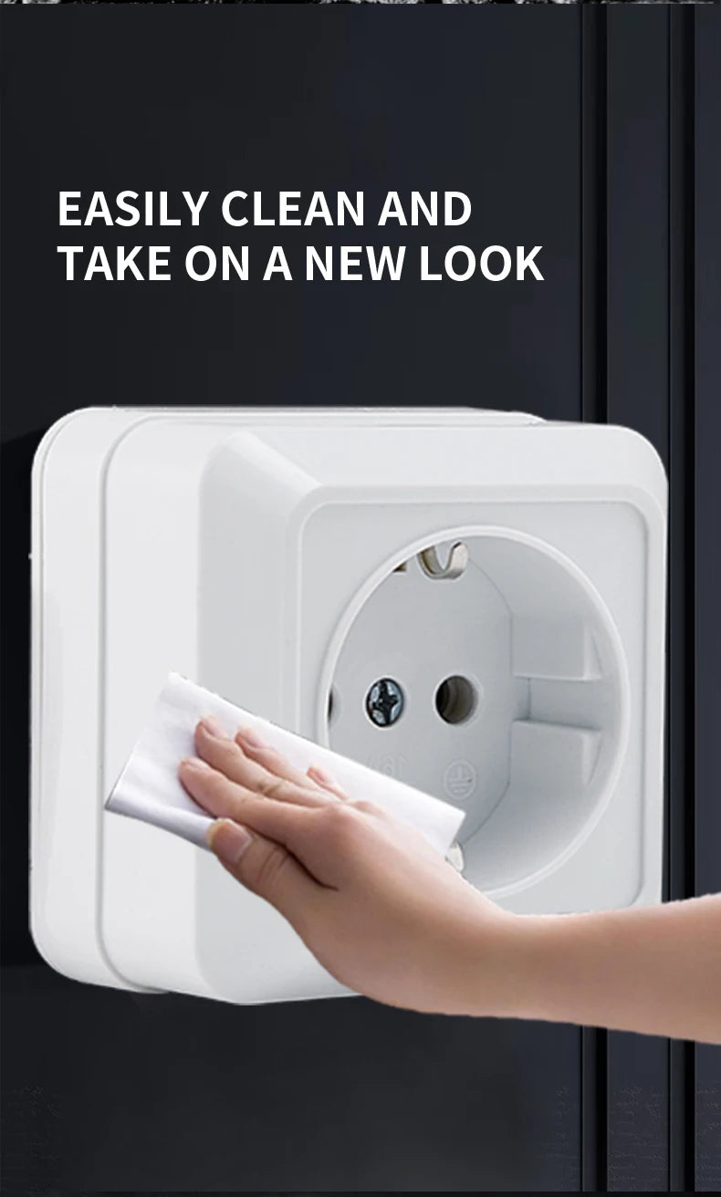 WESA White Wall Mount Socket EU Standard Electrical Outlett Ground Vintage Surface Power Socket Plugs Flame Retardant Plastic