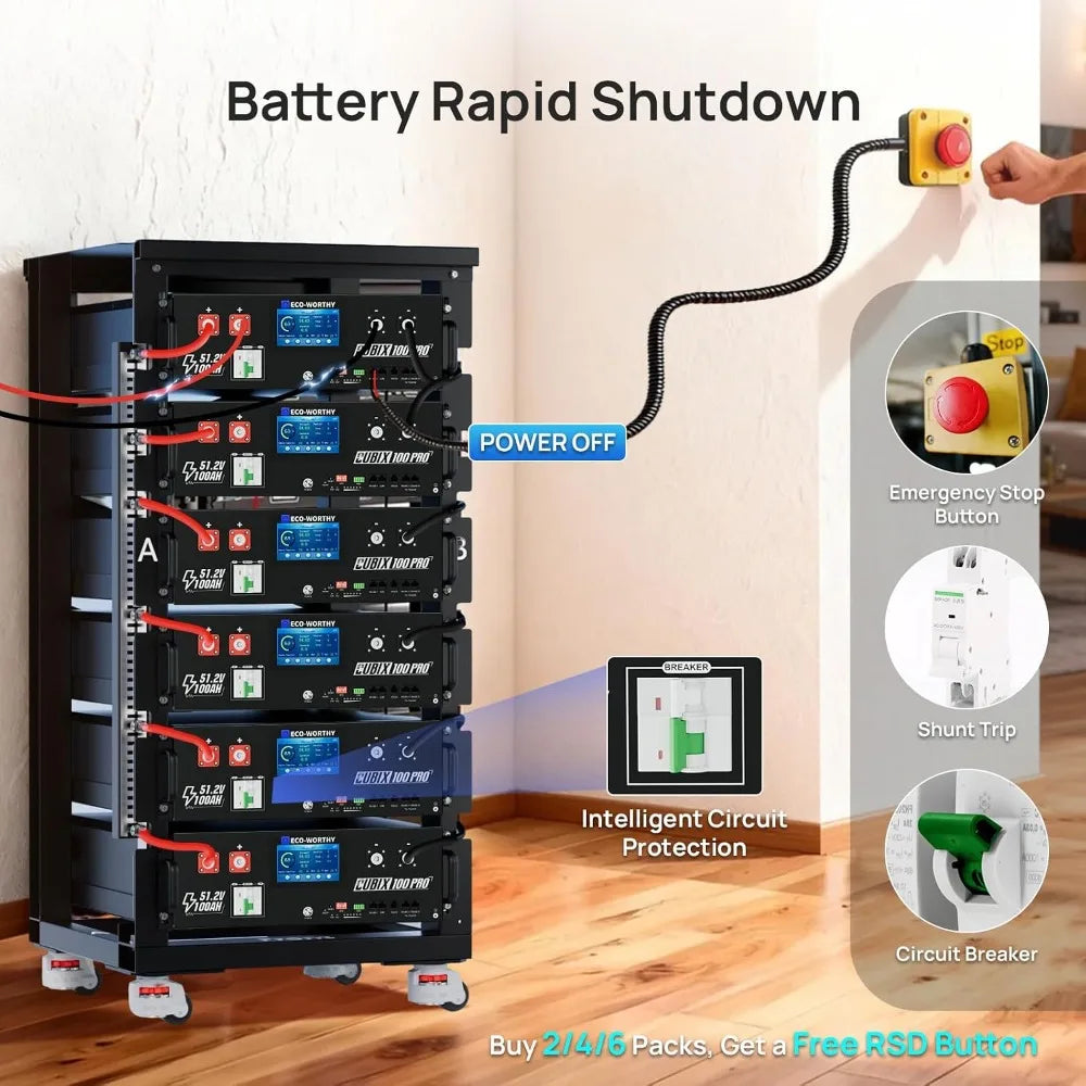 48V 100Ah LiFePO4 Server Rack Battery for Solar Energy Storage Home Backup Power with LED Display Bluetooth WiFi Low