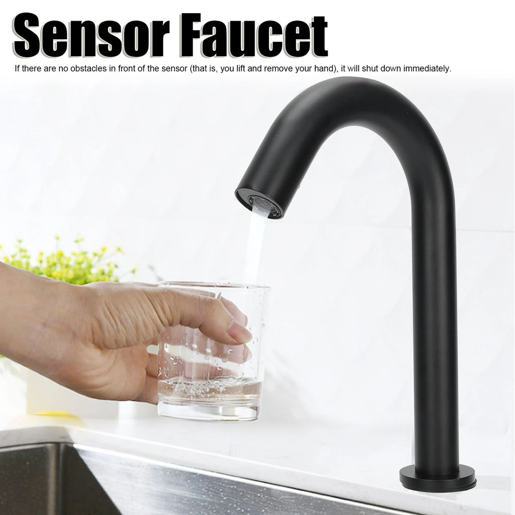 Basin Faucet G1/2 Black Sensor Faucet Copper Vertical Intelligent Automatic Washbasin Tap Kitchen Sink Faucet Single Cold Faucet
