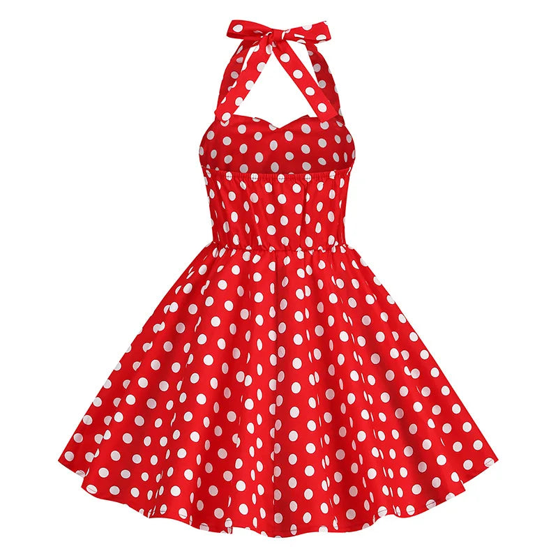Kids Girls Vintage Halterneck Dress Polka Dots Cherry Strawberry Daily Birthday Party 1950s Swing Dress Summer Princess Dress