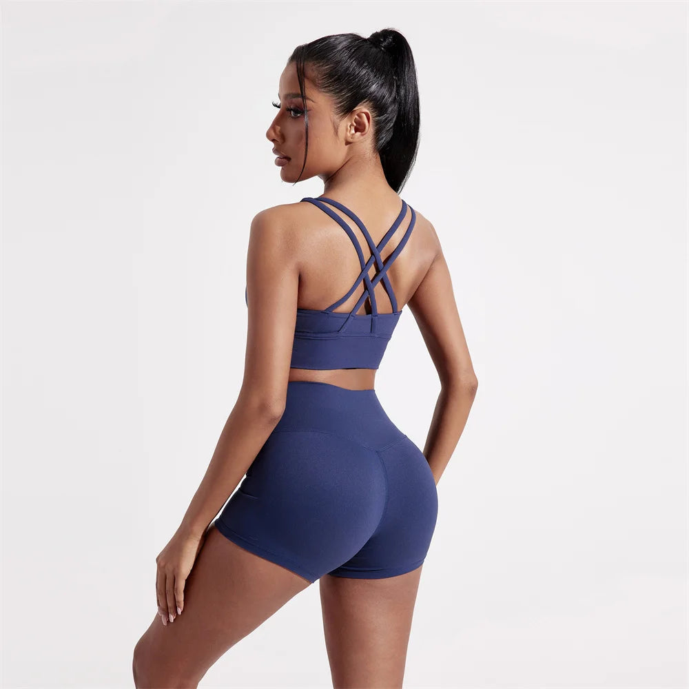Solid Color Women Fitness Sport bra top soft tight Comprehensive training jogging gym yoga underwear cross back With chest pad