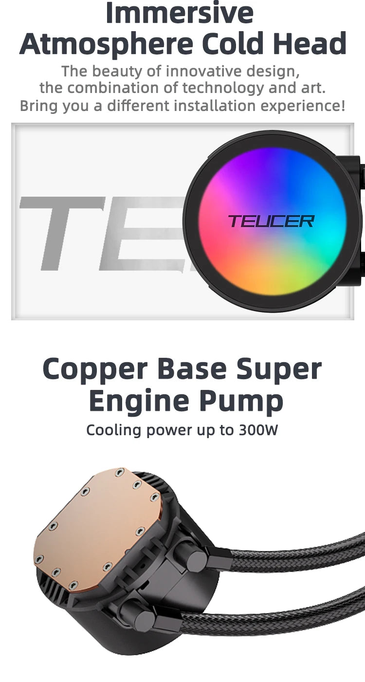 TEUCER AF-S120 Water Cooler 120mm RGB Fan Liquid Heatsink Integrated Radiator Cpu Cooling for Intel LGA115x 1200 1700 2011
