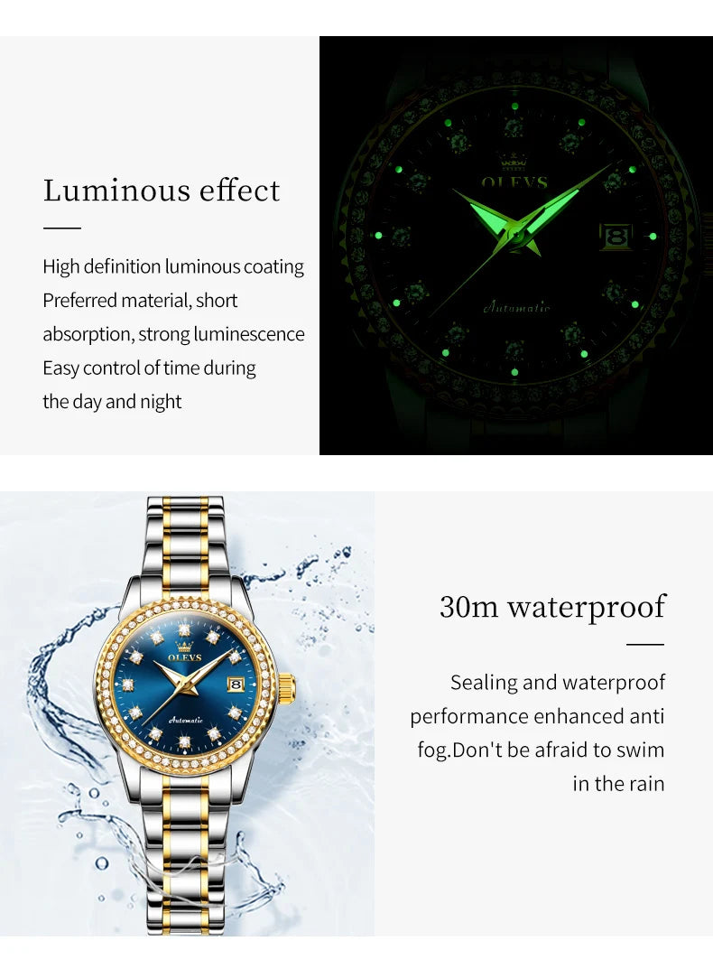 OLEVS Automatic Mechanical Watch for Ladies Auto Date Top Brand Business Luxury Women Watch NEW 7003