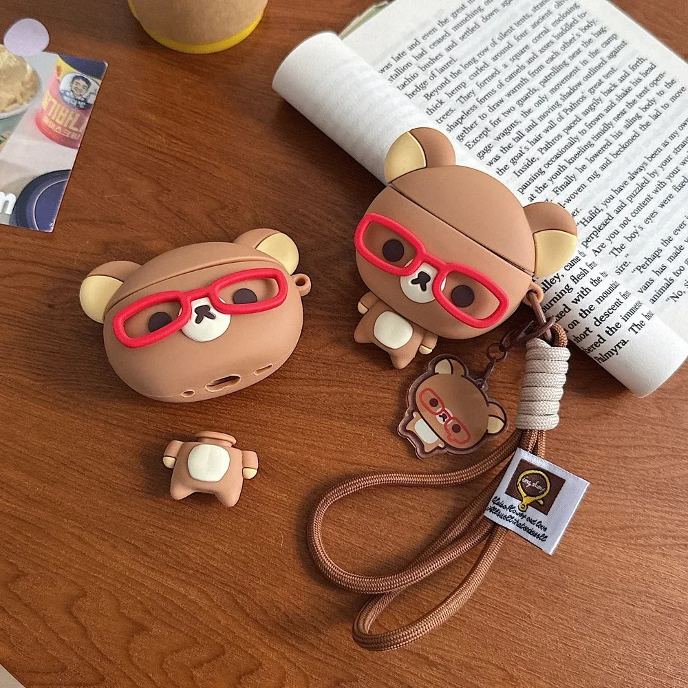 Cute Cartoon Rilakkuma Bear Earphone Case For Airpods 1 2 3 4 Pro 2 3 3D Wireless Bluetooth Headset Protective Soft Cover