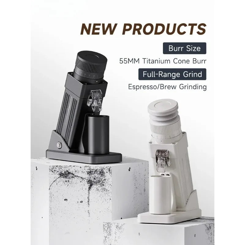 Electric Coffee Grinder 55MM Espresso Cone Burr Stepless Fineness Adjustment Brew Bean Grinder Black White