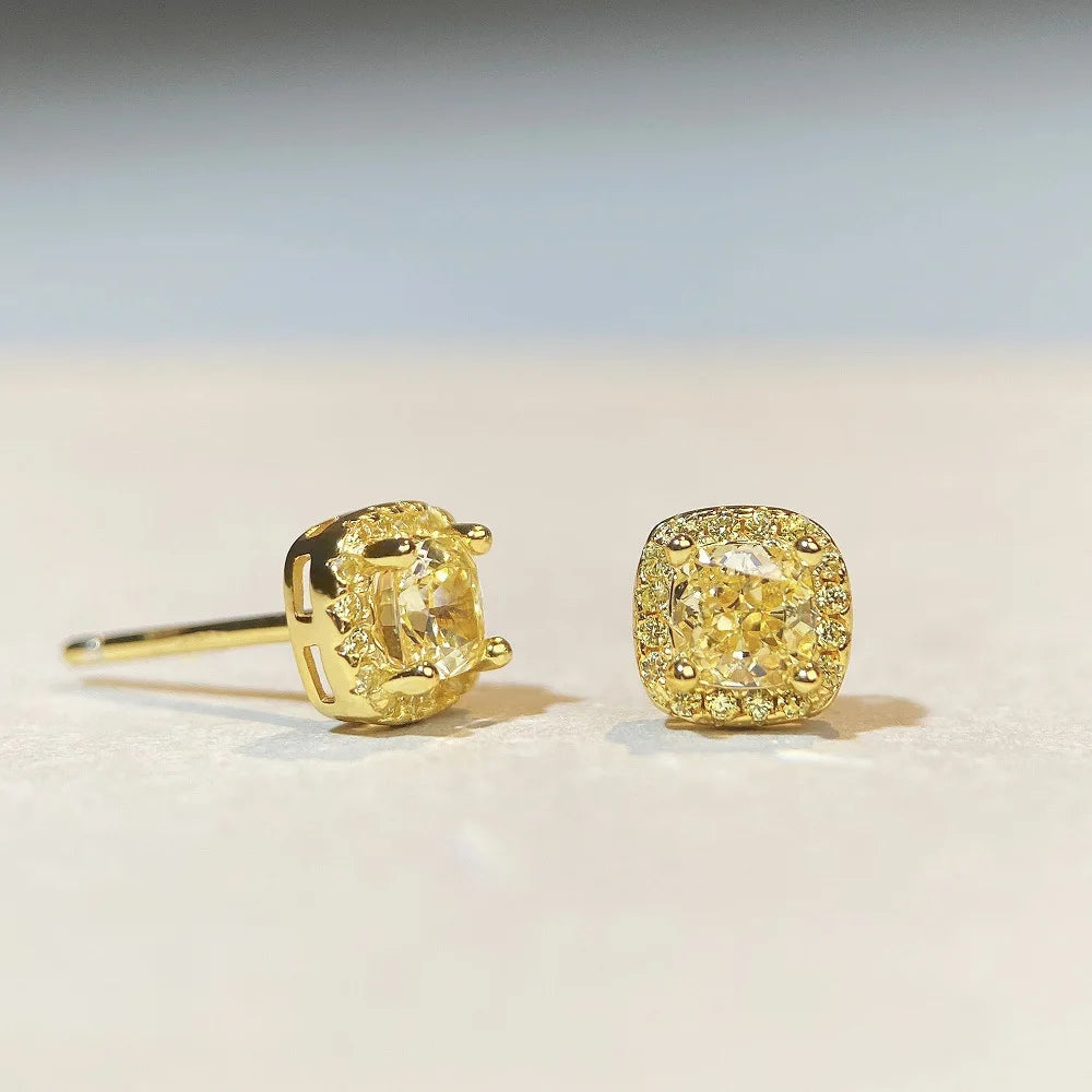 Luxury real gold solid 18K gold Yellow Diamond Earrings Women's Small Sugar Ice Flower Cut