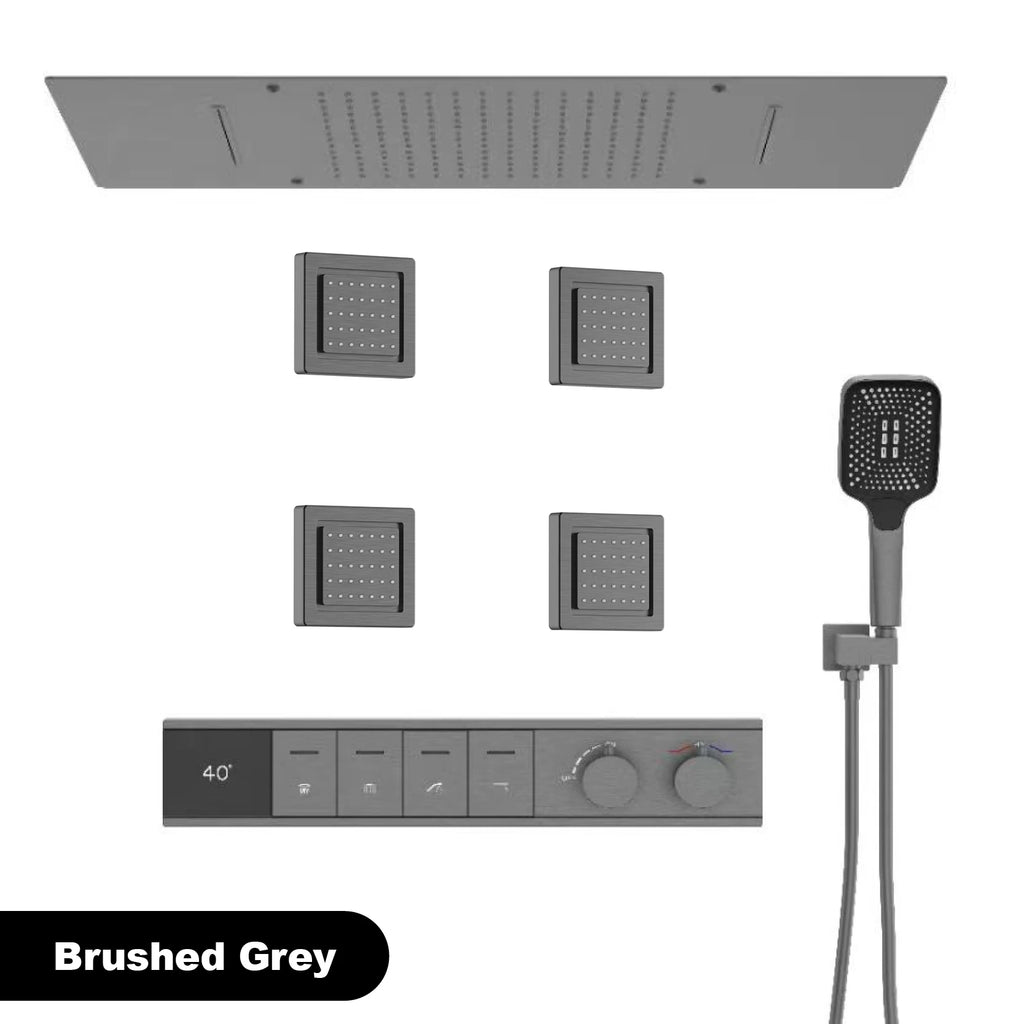 Luxury Bathroom Ceiling Embedded Rain Shower Head LED Digital Display Thermostatic Mixer Hot Cold Water Rainfall Shower System