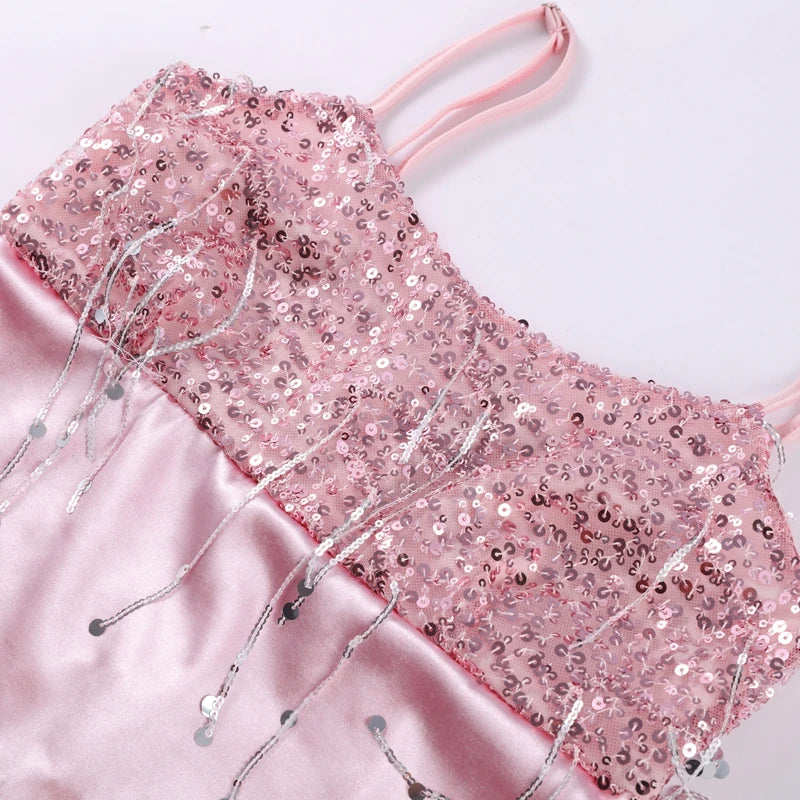 Sexy Tassel Sequins Vest Mini Skirt Women Crop Sling Vests Short Hip Package A-line Skirts 2026 Summer Lady Beach Party Outfits