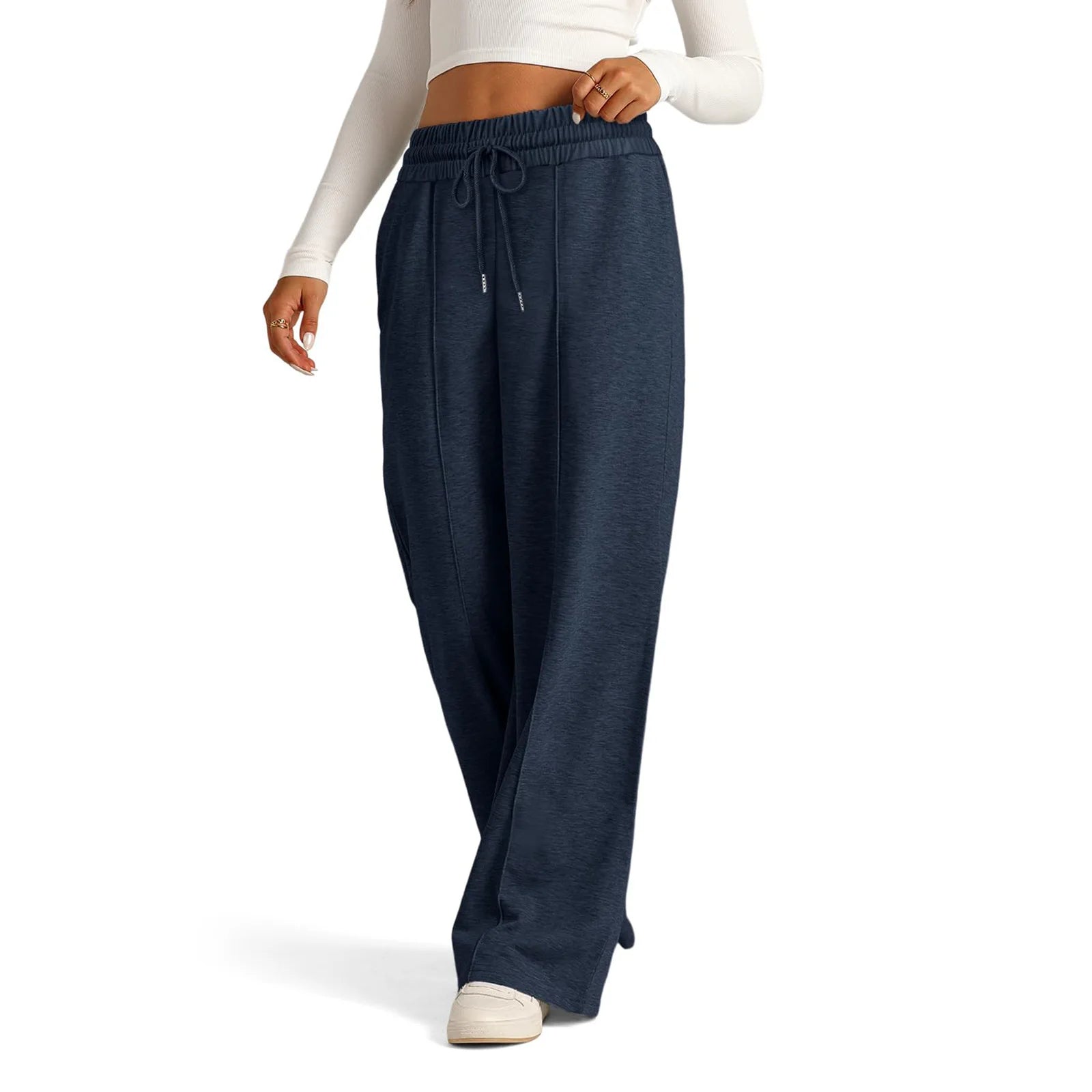 Womens Wide Leg Sweatpants High Waisted Baggy Flared Pants Drawstring Athletic Joggers Casual Daily Wear Loose Yoga Sports Pants