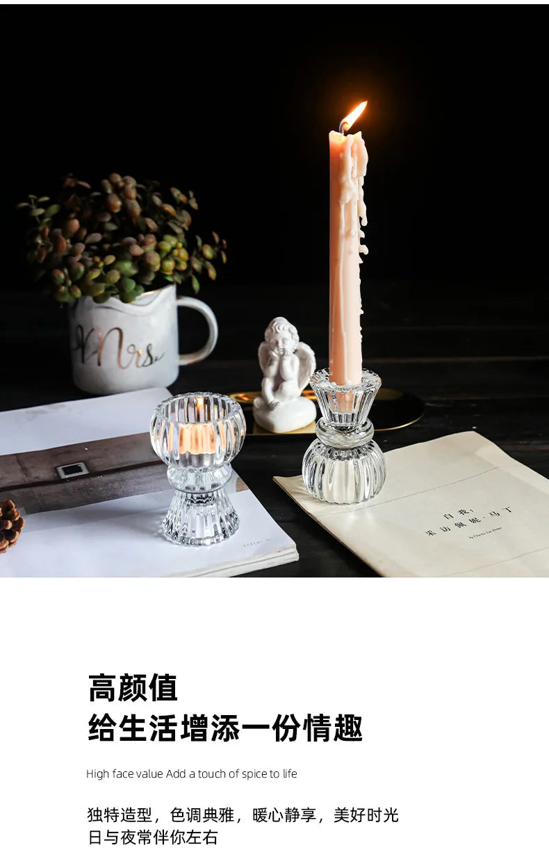 Creative Light Luxury Glass Candlestick European Retro Home Decoration Romantic Bar Skirt Double Use Candle Cup Holder Ornament