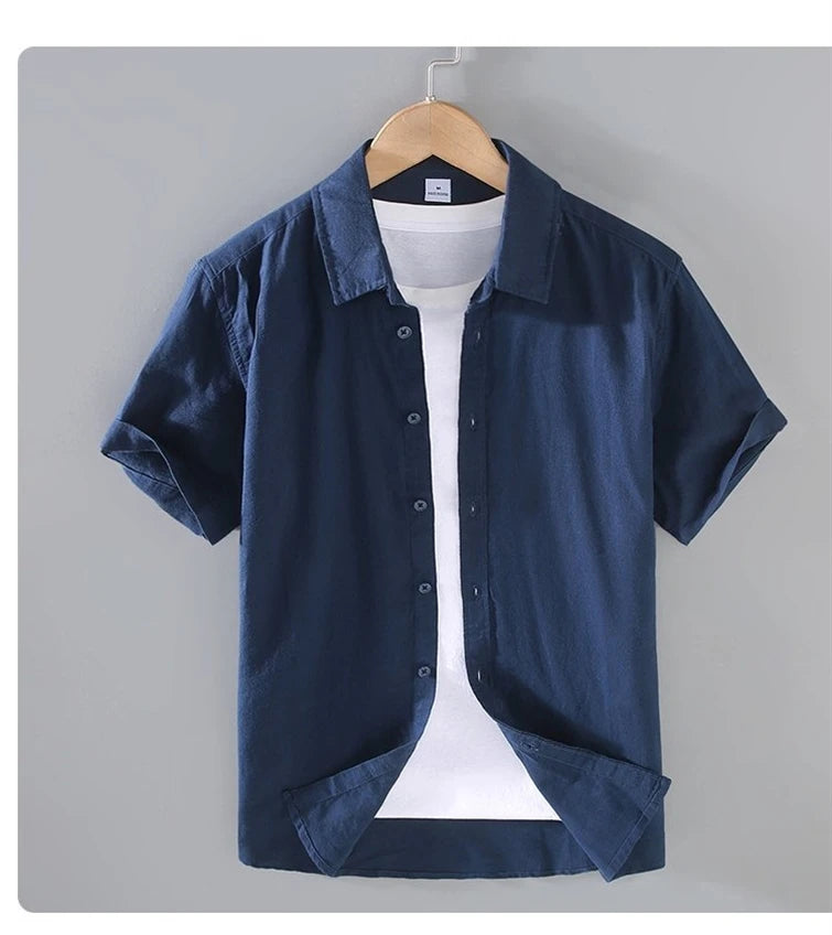 Men's Short-Sleeved Shirt Summer Streetwear Plain Color Stand Collar Casual Beach Style plus Size M-5XL