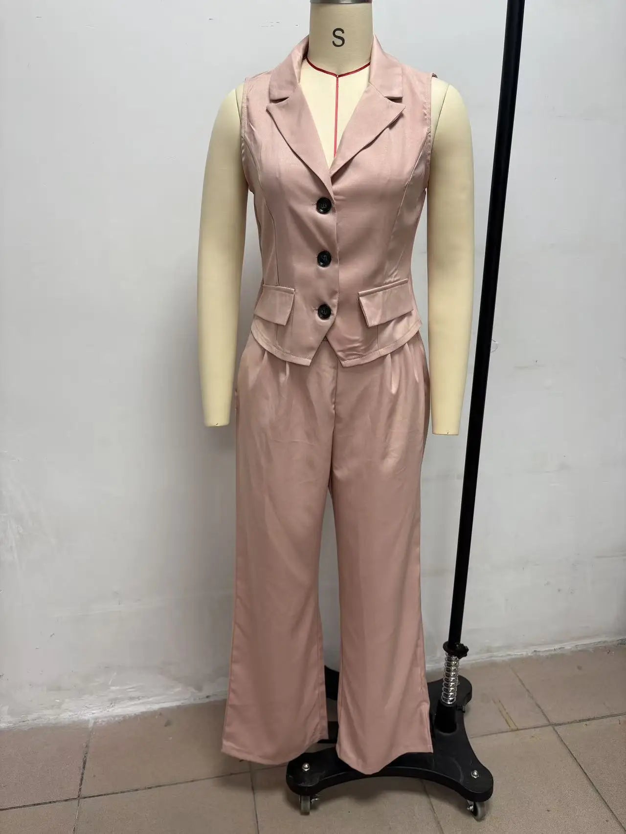 2026 Summer Women Two Piece Set Single-breasted Sleeveless Vest Top And Trousers Pants Set Suit Office Ladies Suits