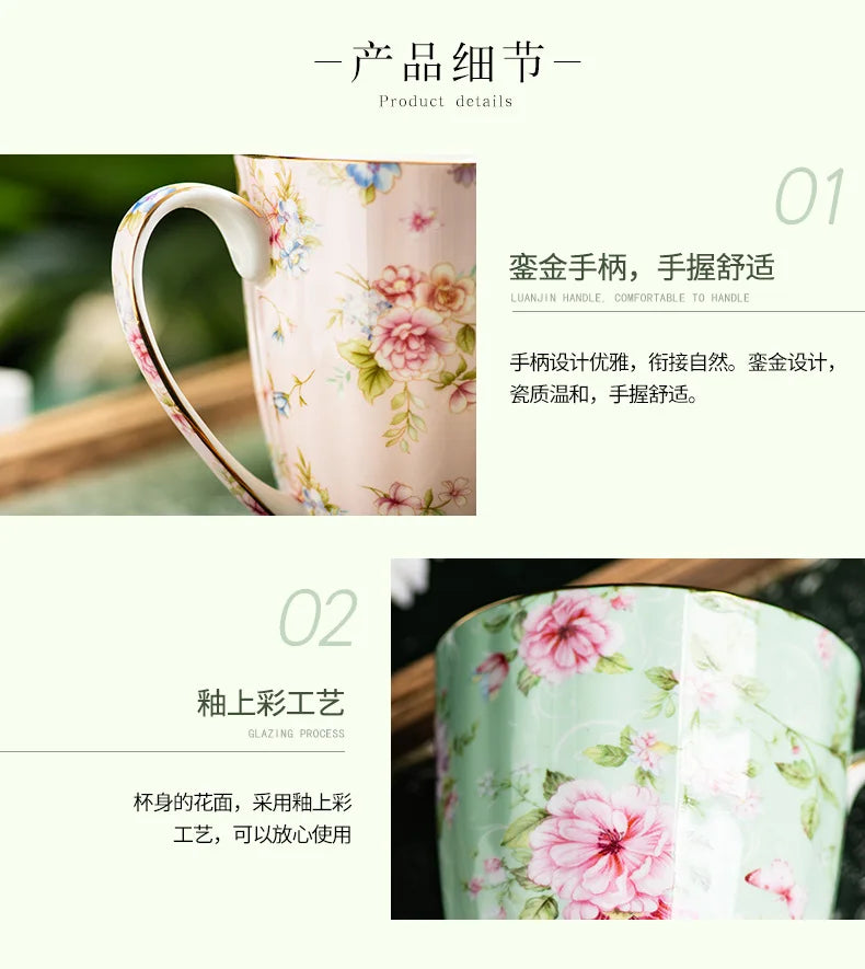 Ceramic Cup Creative Couple's Cup Vintage Flower Home Breakfast Milk Cup Office Afternoon Tea Coffee Water Mug Home Drinkware