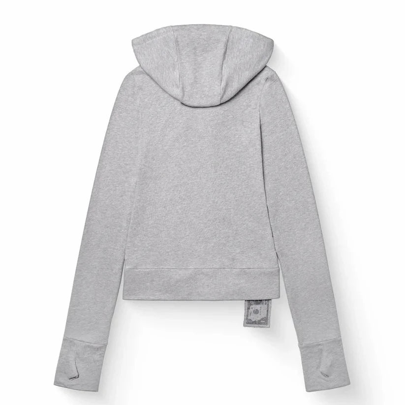 Y2K New Fashion Light Gray Hoodie Women Harajuku Casual Short Sweatshirt Large Zipper Decoration Hoodie Goth Sexy Slim Fit Tops