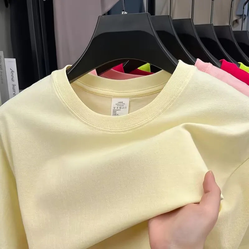 Summer 100% Cotton Men's T Shirt Bottoming Basic Fashion Short Sleeve Loose Tops Tees 230g/㎡